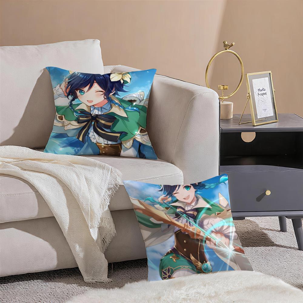 Game Genshin Venti Cushion Cover Pillowcase Short Plush Invisible zipper Room Sofa Cushion Cover