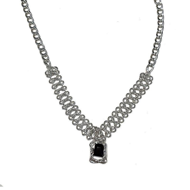 Black zircon pendant, word chain necklace, women s ins simple temperament cold style hip-hop necklace trend