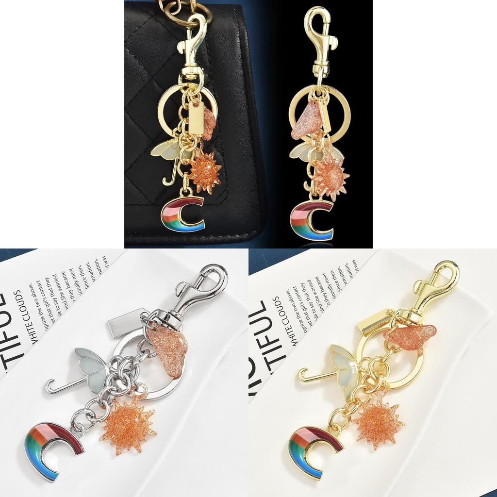 Rainbow Sun Umbrella Keychain With Metallic Finish For Fashionable Bag Decor