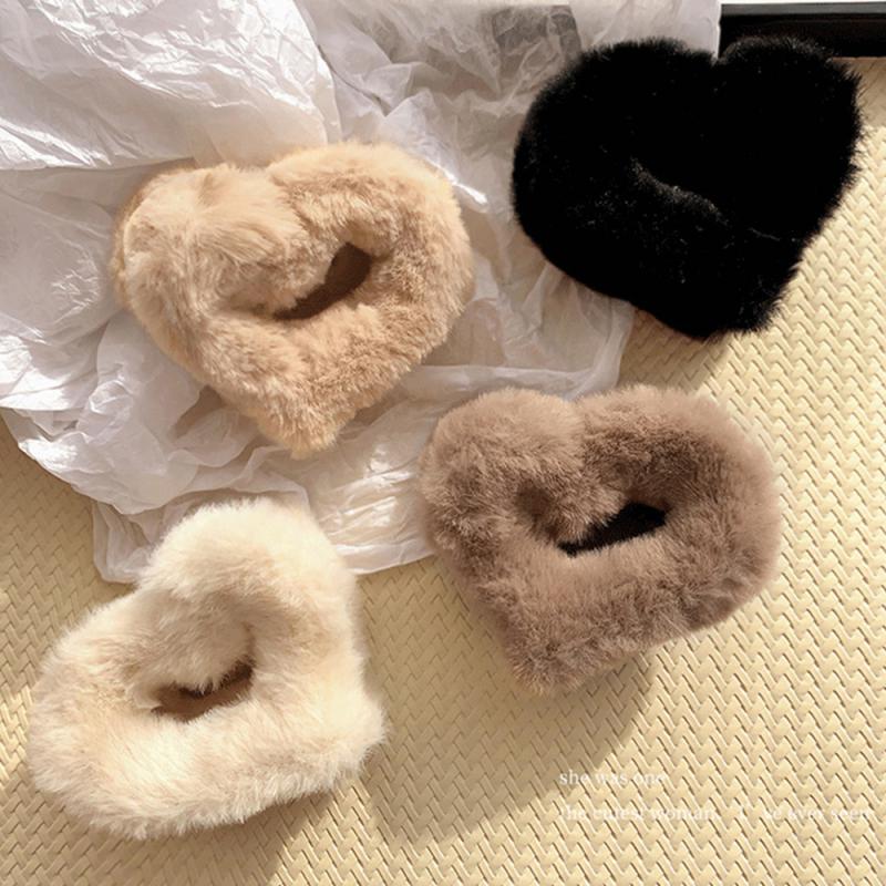 1/2/3Pcs Plush Heart Hair Clips For Women Autumn Winter Fur Hair Crab Clip Elegant Shark Hair Claws Headwear Hair Accessories