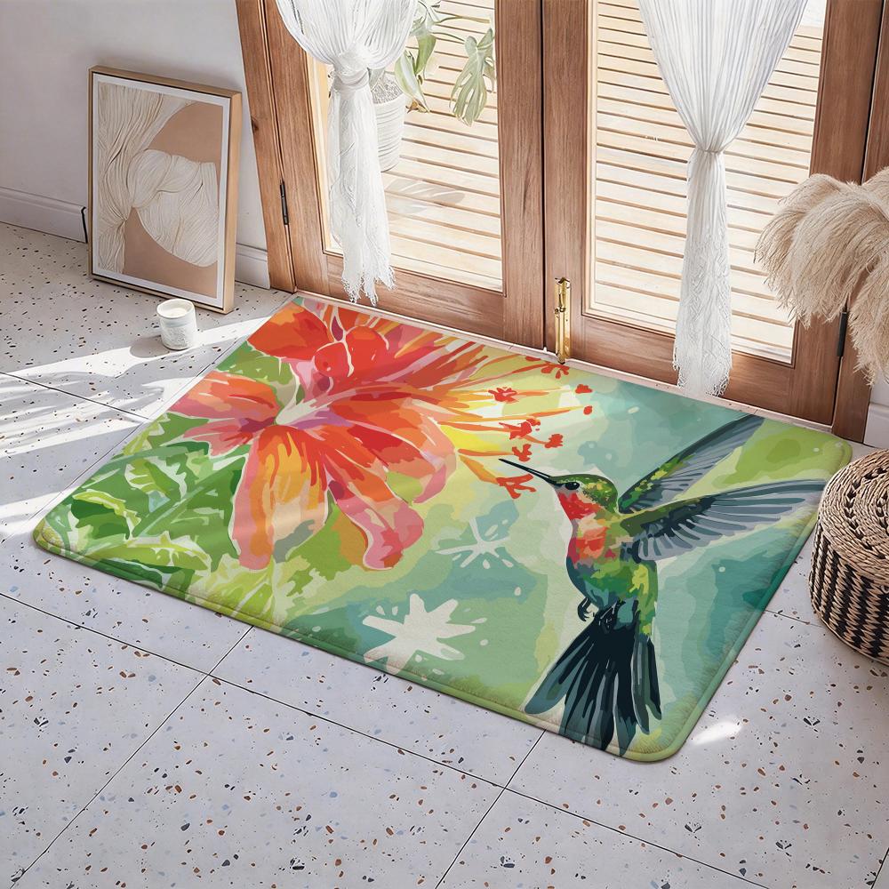Animal H Hummingbird Floor Mat Eco  Flannel Doormat Non Slip Odorless Indoor Floor Rug Soft Short Plush Home Mat