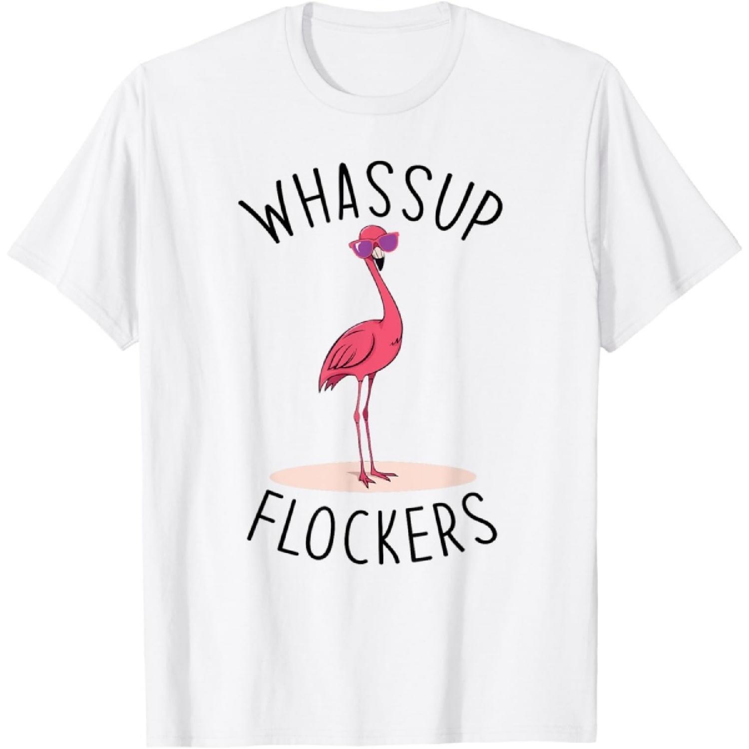 Whassup Flockers_ Funny Vintage Pink Flamingo Sunglasses T-Shirt XXXXXL белый