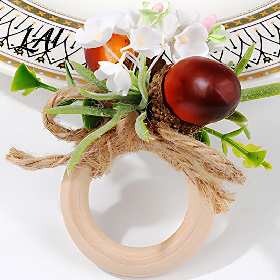 Decorative Napkin Bands Artificial Rosemary Ring Wooden Ring Holder with Faux Acorns Wood And Twine Rings Flowers Autumn Rustic for Farmhouse