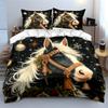 Christmas Horse Decor Set Soft Comfortable Duvet Cover Bedding Set Included 1*Duvet Cover & 2*Pillowcases, Gift