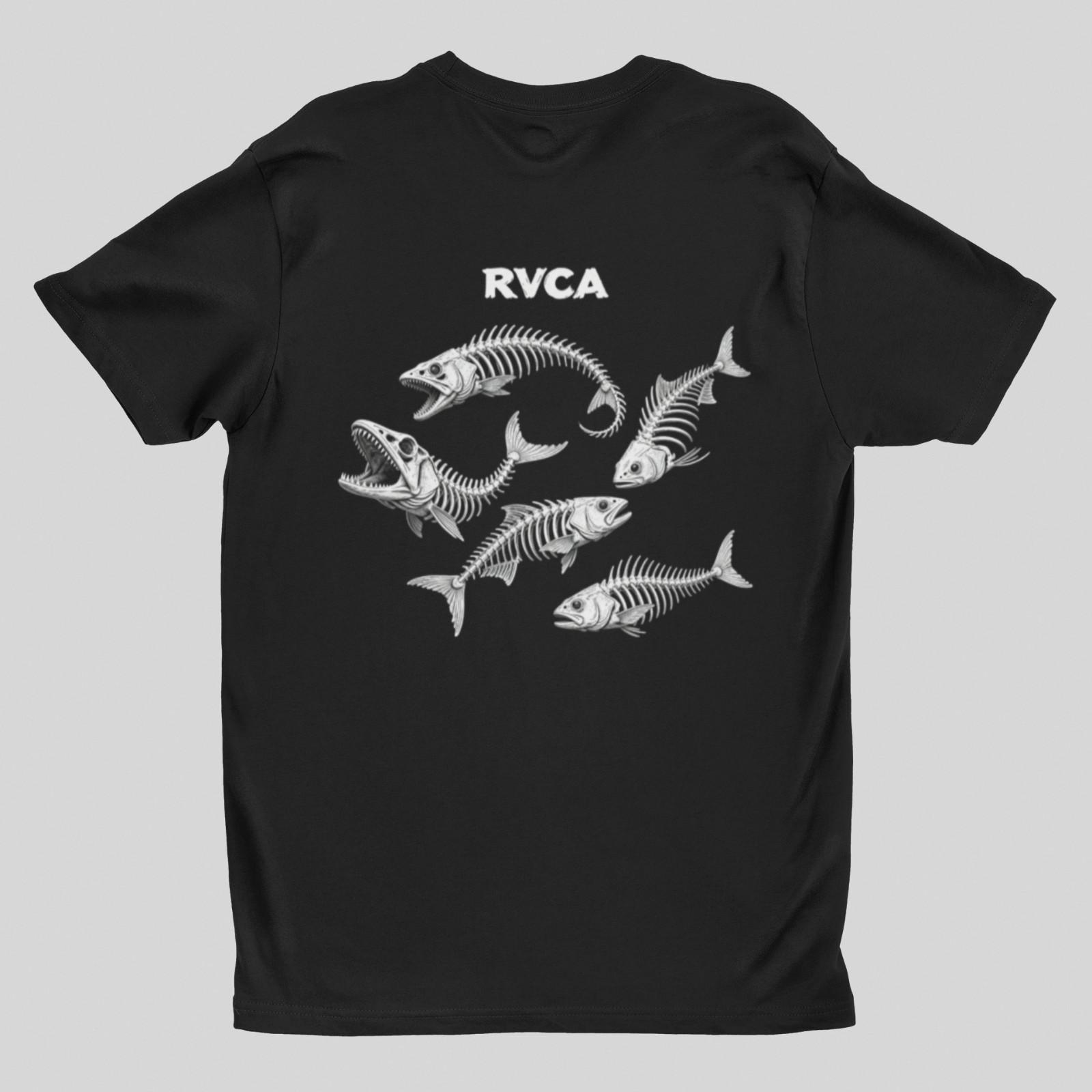 RVCA Shark Fish Bone Graphic Shirt Casual Surf Skate Cotton Tee New Unisex XXXL