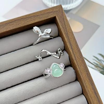 Zircon Gourd Open Ring, National Style Temperament, Tulip Flower Light Luxury Niche High-End Element Ring, Index Finger Ring.