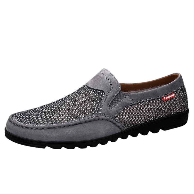 Mesh Shoes Trendy Men's Leather Sports Style Lazy Hole Shoes Hollow Casual Round Head Mesh Shoes Men's Shoes