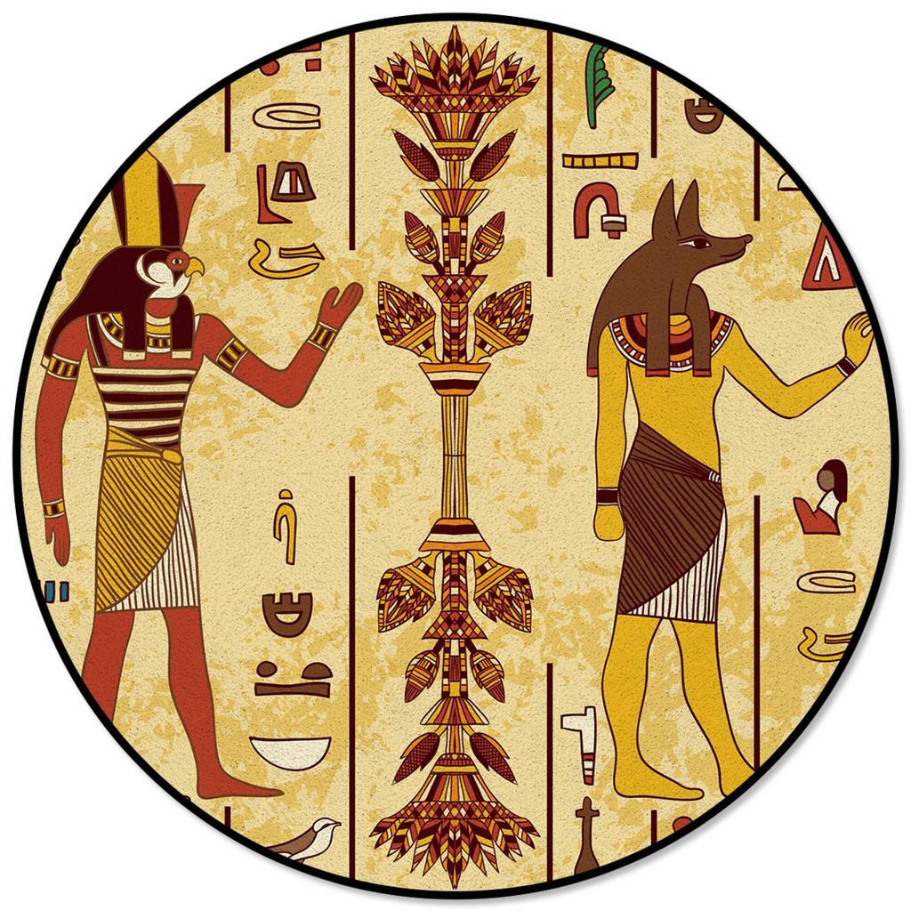 Living Room Bedroom Floor Mats Kids Room Area Rug Egyptian Character Desert Wall Vintage Print Round Rug