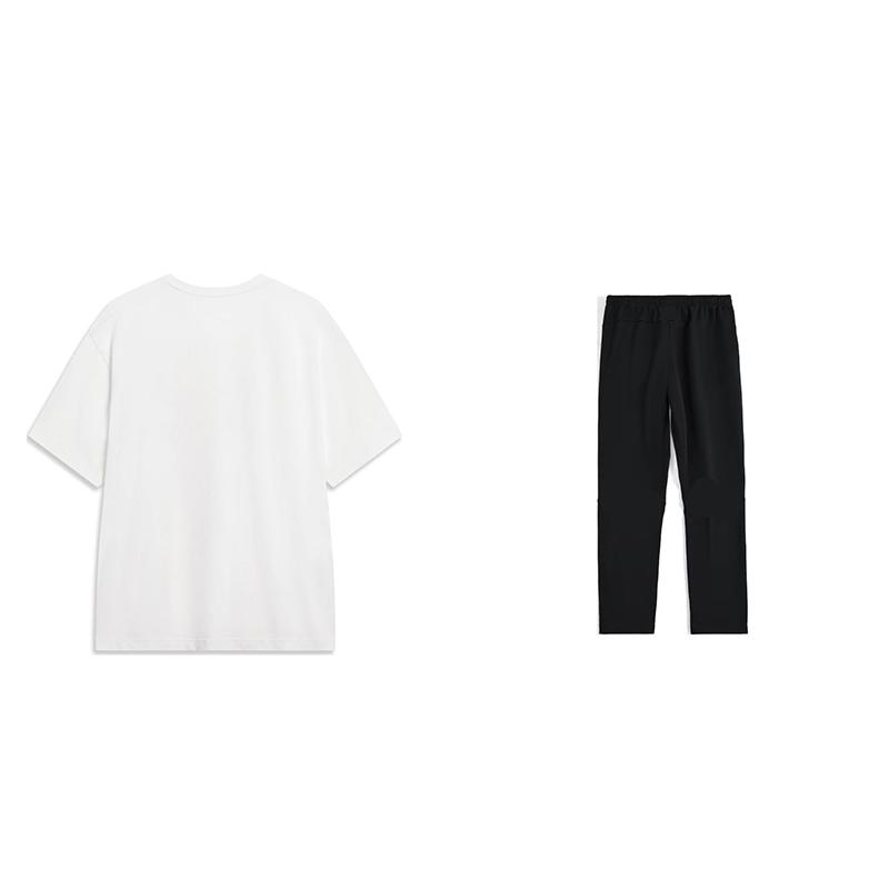 Li-Ning Hand-Painted Print Loose Comfortable Versatile Logo Quick-Dry Straight-Leg Pants Casual Sports Suit Men Suits AHSU745-2+-AYKT413-1