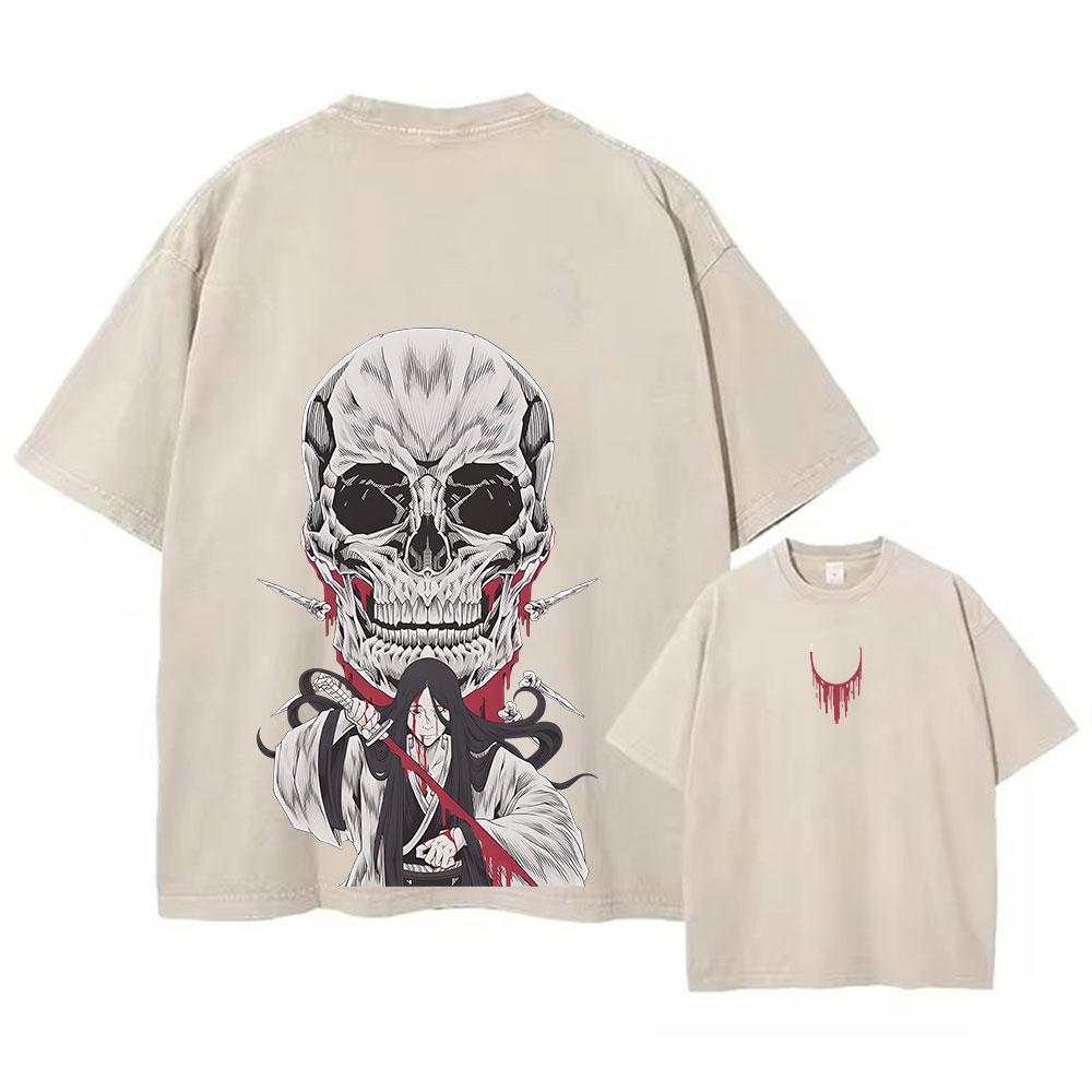 

Washed Tshirts YK Summer Unisex Women Anime Bleach Print Tshirt Casual Cotoon Punk Gothic Vintage Hip Hop Top Tee S
