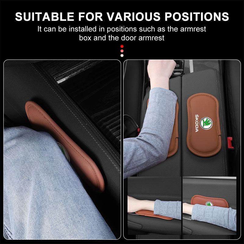 Car Leather Knee Pad Cushion Cushion Thigh Support Anti-collision Pad For Skoda Octavia 2 3 Fabia Kamiq Kapoq Kodiaq A5 A7 Rapid SCALA Superb