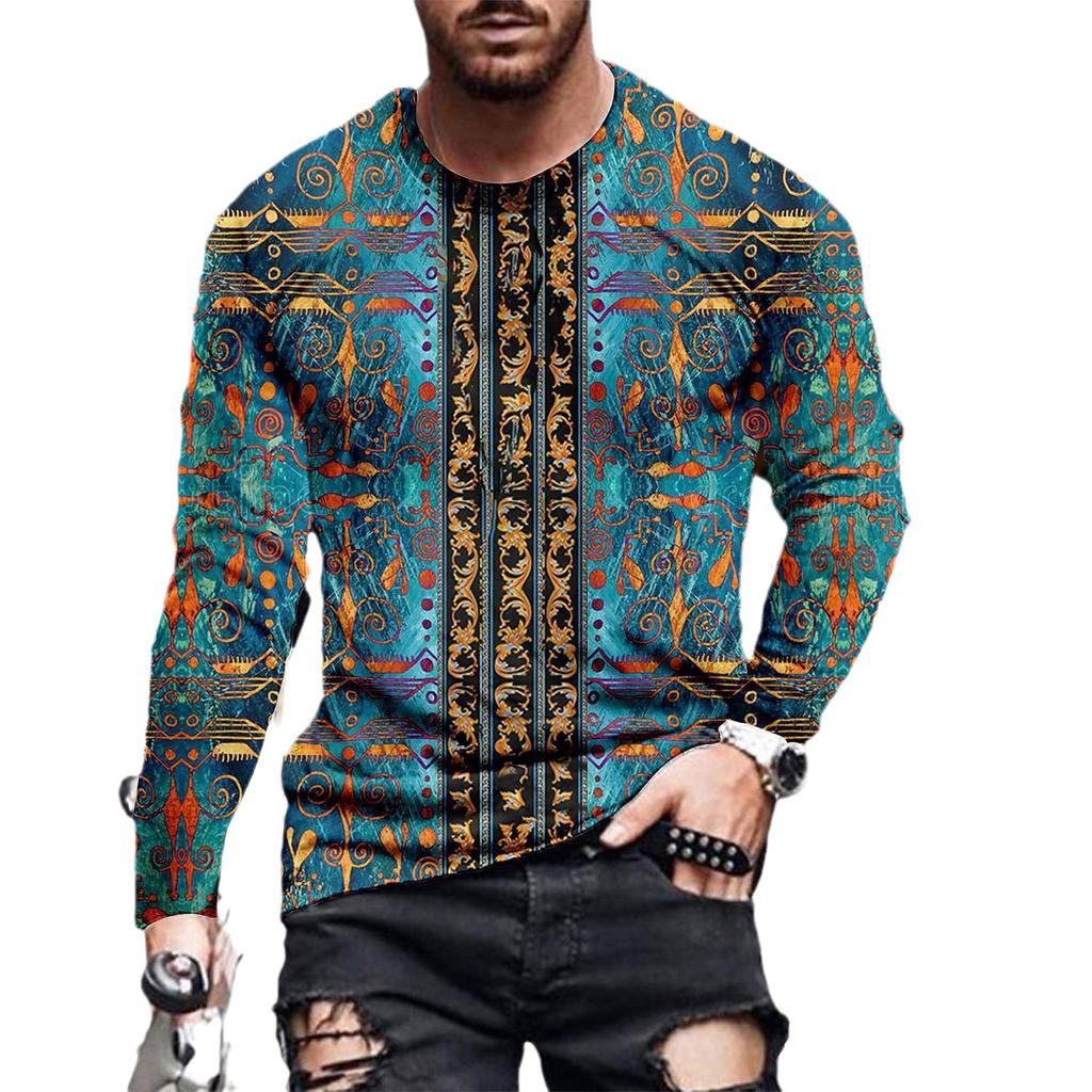 Men's Long Sleeve T-Shirt 3D Printed Casual Trend Pullover Round Neck Bottom Top