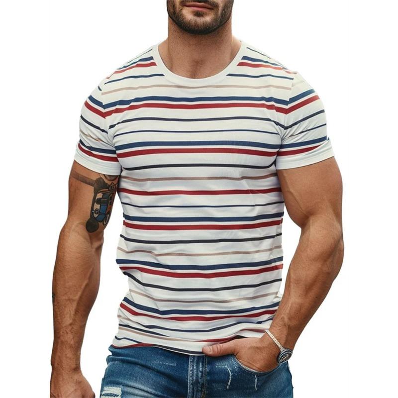 Fashion Stripe 3D Printed T Shirts For Men Summer Casual Crew Neck Short Sleeve T-shirt Loose Quick Dry Breathable Tees Tops