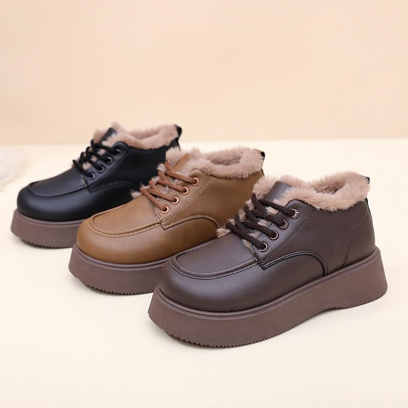 Women's Large Size Soft Sole Winter Warm Non-slip Fur One Snow Boots One Foot Stirrup Padded Lined Ankle Boots Non-slip Outdoor Sports Cotton Boots