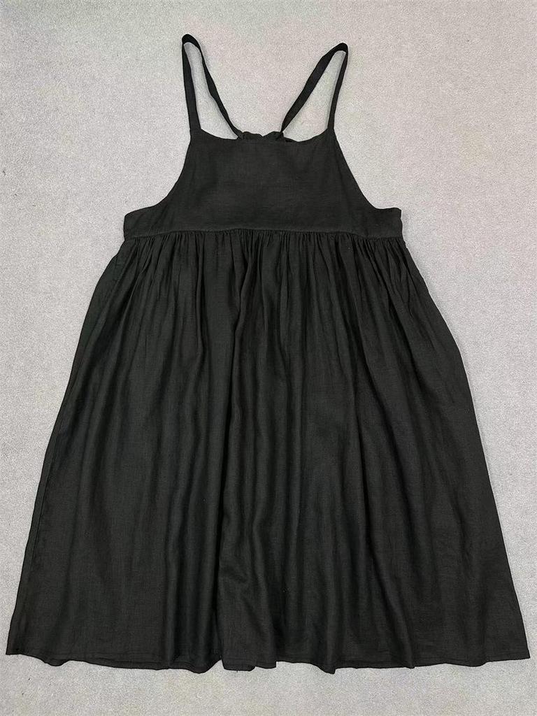Johnature Japanese Versatile Suspender Dresses For Women Summer High Waist Strap Layered Mori Japanese Dresses