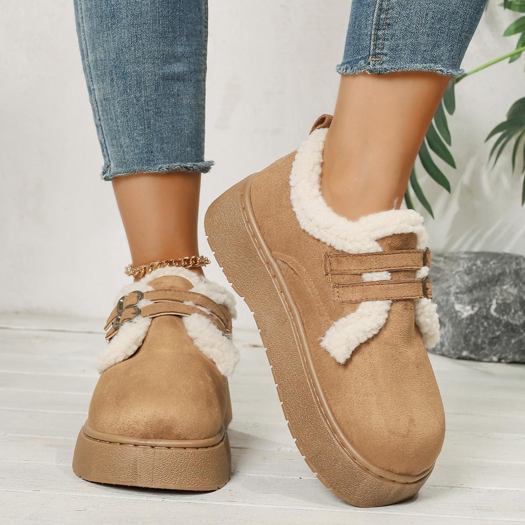 Damskie buty Birkenstock na platformie, pluszowe zimowe mokasyny, zwiększające wysokość futrzane buty śniegowe dla kobiet