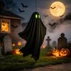 Weather Resistant Ghosts Halloween Hanging Ghost Outdoor Decoration, Spooky Black Fabric with Green Tree Decorations Eyes for Outside Tree,