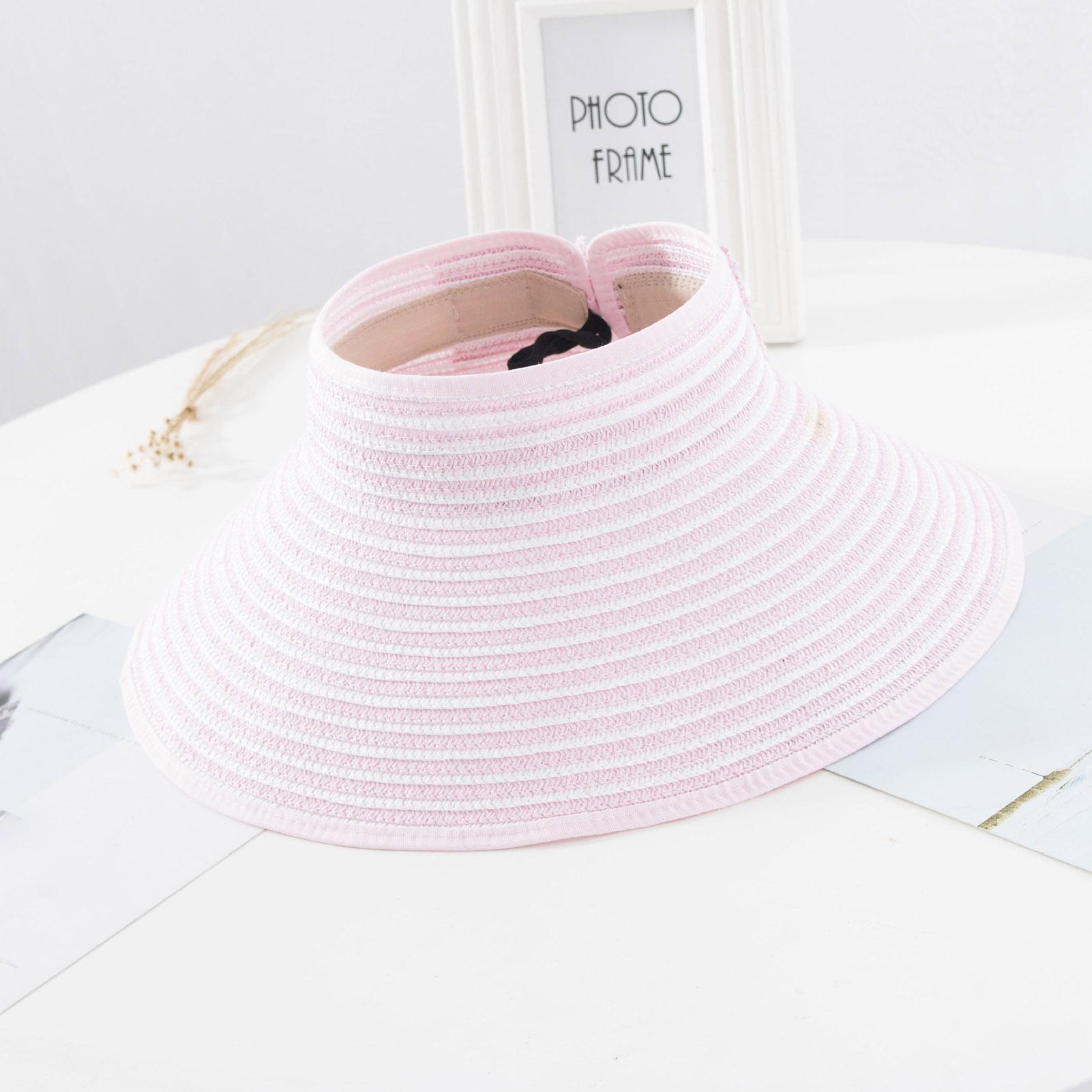 

Женская шляпа от солнца с широкими полями, складной регулируемый рулонный соломенный козырек с пляжной кепкой с бантом для пеших прогулок stripes style светло-розовый