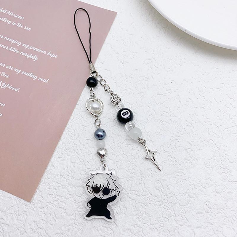 Creative Anime Gojo Geto Phone Lanyard Y2K Black Beaded Cross Phone Chain  Mobile Phone Charm For Fan Gifts