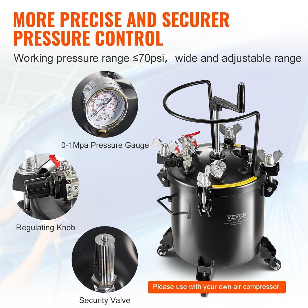 Réservoir de pulvérisation à pression 20L/5gal avec roulettes Mastic de réparation de fuites