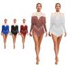 Dámský latinskoamerický taneční dres - Body s dlouhým rukávem a falešným výstřihem s třásněmi, průsvitnou síťovinou a kamínky pro pódiové vystoupení