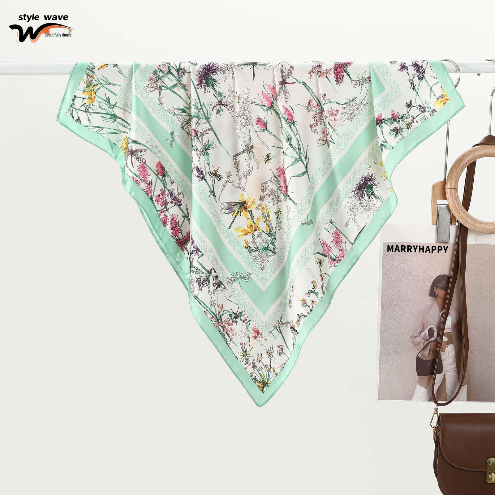 

Elegant Women s Floral Silk Scarf - Versatile Summer Accessory for Sun Protection 70x70cm
