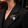 Alloy Lapel Pin Bling Rhinestone Acorn Brooch, Green Leaf Decorative Embellished Brooch for Suits Coats Bags, Jewelry Accessory Men Women