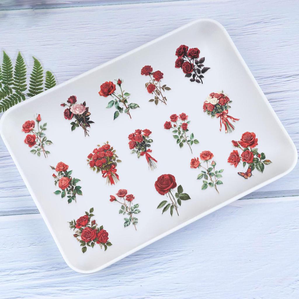 Floral Ink PET Transparent Stickers for Phone, Laptop, Suitcase, and Cup Decoration