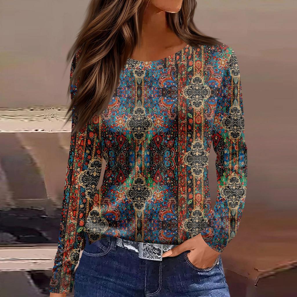 Women's Daily Casual Long-sleeved Printed O-neck Top