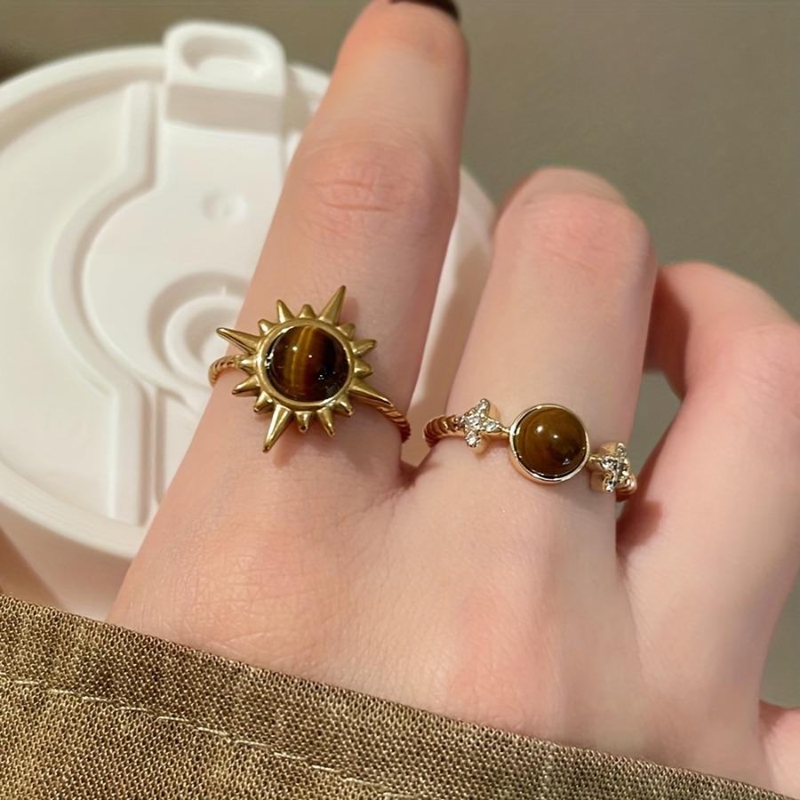 A Set of Three Stylish Sunflower Water Droplet Decorative Open Rings Suitable for Women'S Everyday Wear