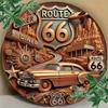 2D Route 66 Metal Sign, Vintage Tin Plaque for Bar Cafe Garage, Retro Wall Art Decor