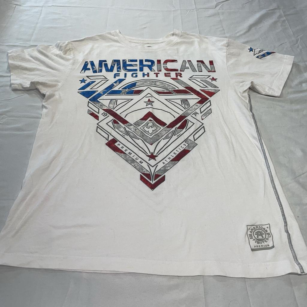 American Fighter Buckle Mens XL White Graphic Short Sleeve Patriotic Tee Unisex T-Shirt