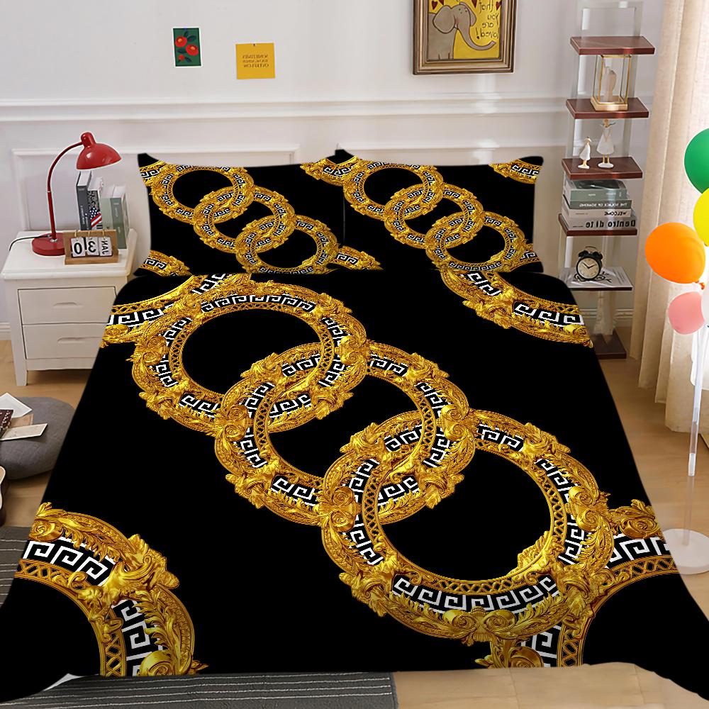 Gold Duvet Cover Gold Pattern 3D Luxury Printed Quilt Cover King Size Bed Suitable for Teens Adults Polyester Bedding Set