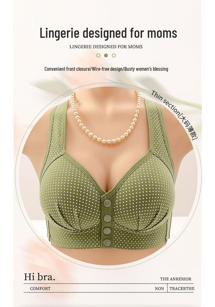 Red Polka Dot Wire-Free Push-Up Bra for Middle-Aged & Elderly Women