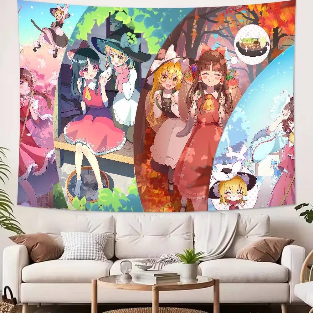 Kawaii Anime Girl Touhou Printed Tapestry Wall Hanging Cute Cartoon Style Fantasy Background Home Decoration