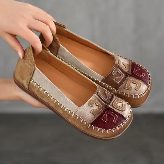 Johnature Vintage Mieszane Kolory Ręcznie Robione Damskie Buty Miękka Podeszwa Płytkie Prawdziwej Skóry Kwadratowe Noski Płaskie Buty