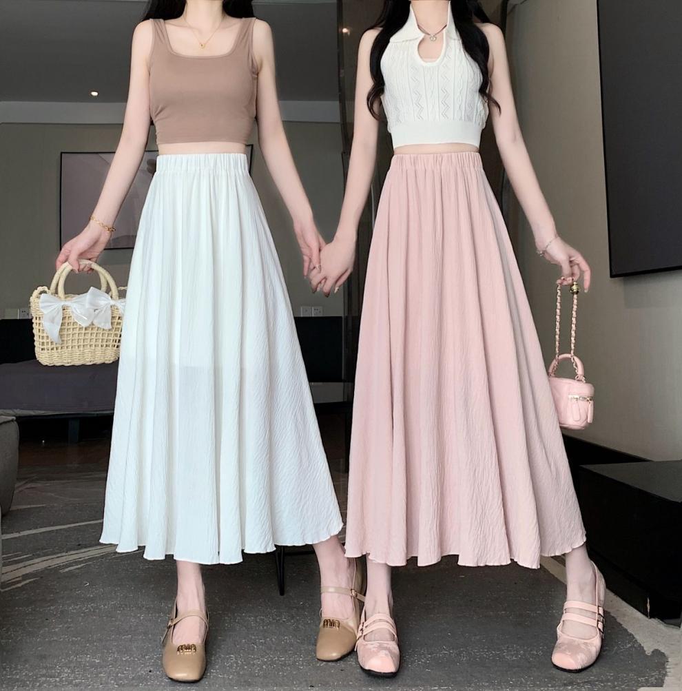 Women's High-End Beige Mid-Length Summer Skirt - Large, Loose & Slim Fit