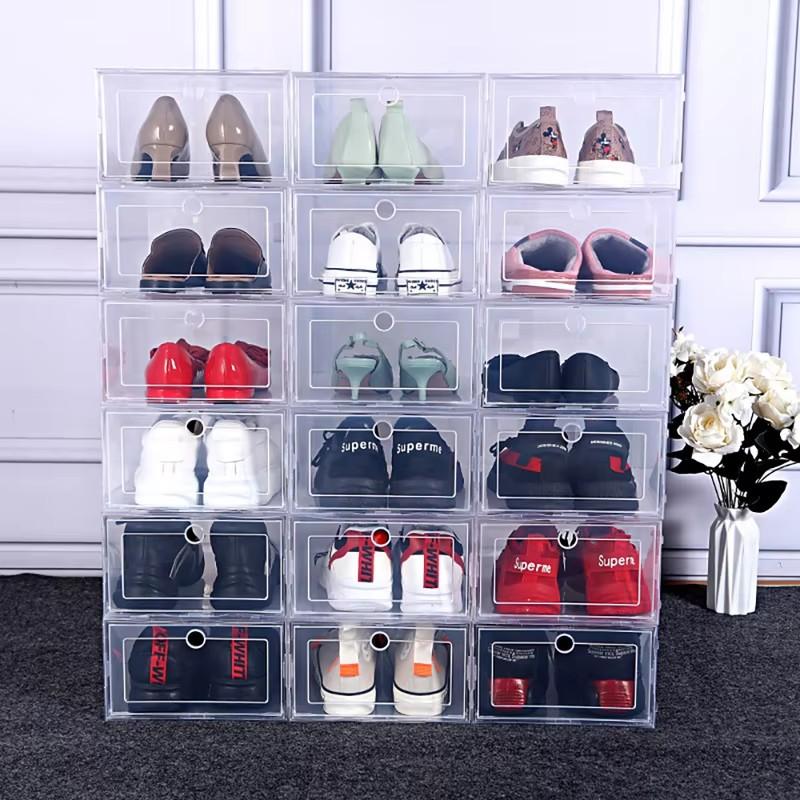 6er-Pack durchsichtige Schuhaufbewahrungsboxen mit stapelbarem, faltbarem Design, robuste staubdichte Organizer für ordentliche Schuhschränke