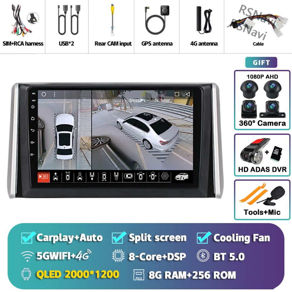 Android 14 Carplay Car Radio For Toyota RAV4 XA50 2018 - 2020 Multimedia Video Player Navigation GPS Stereo 2Din DVD 360 Camera