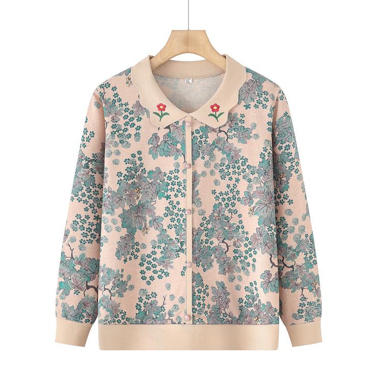 

Весенняя трикотажная рубашка в иностранном стиле, тонкий топ, женская футболка с длинным рукавом для весны и осени для женщин среднего и пожилого возраста 5XL