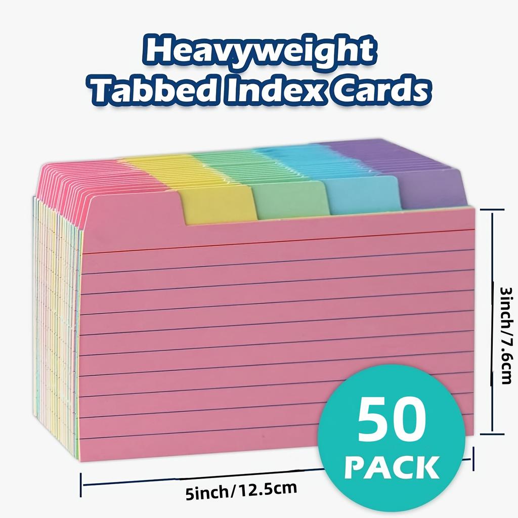 1 Opakowanie Zakładkowanych Przewodników do Kartotek, Przekładki do Kartotek 5x3 cale, Kolorowe Karty Notatnikowe i Przewodnik po Przepisach, 5 Kolorów, po 50 z każdego koloru