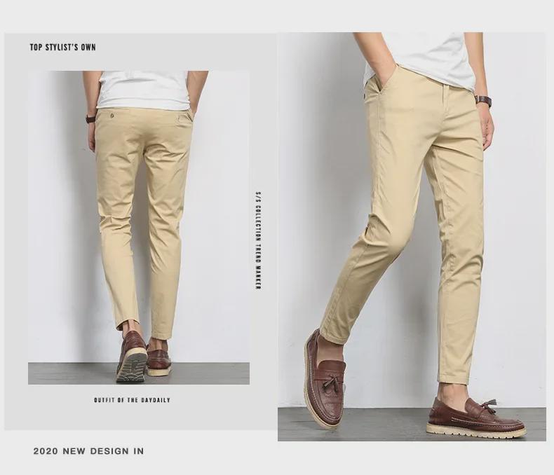 2022 Summer Men's Black Slim-Fit Nine-Point Casual Pants - Youth Solid Color Korean Style