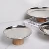 Nordic Metal Round Solid Wood Base Tray Living Room Porch Small Objects Desktop Storage Tray Sundries Cake Display Organizer