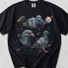 Tři holubi Vesmírná trička, Vintage holub Měsíc Tričko, Milovníci pozorování ptáků, Vtipné ptáčí tričko, Oversized vyprané tričko, Hloupý dárek
