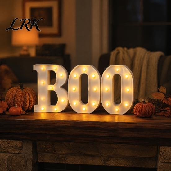 Light Up Letters 3 Pcs Halloween Boo with LED Light, Indoor Marquee Durable Plastic Letter Lights BOO Sign for Home Kitchen Fireplace Party