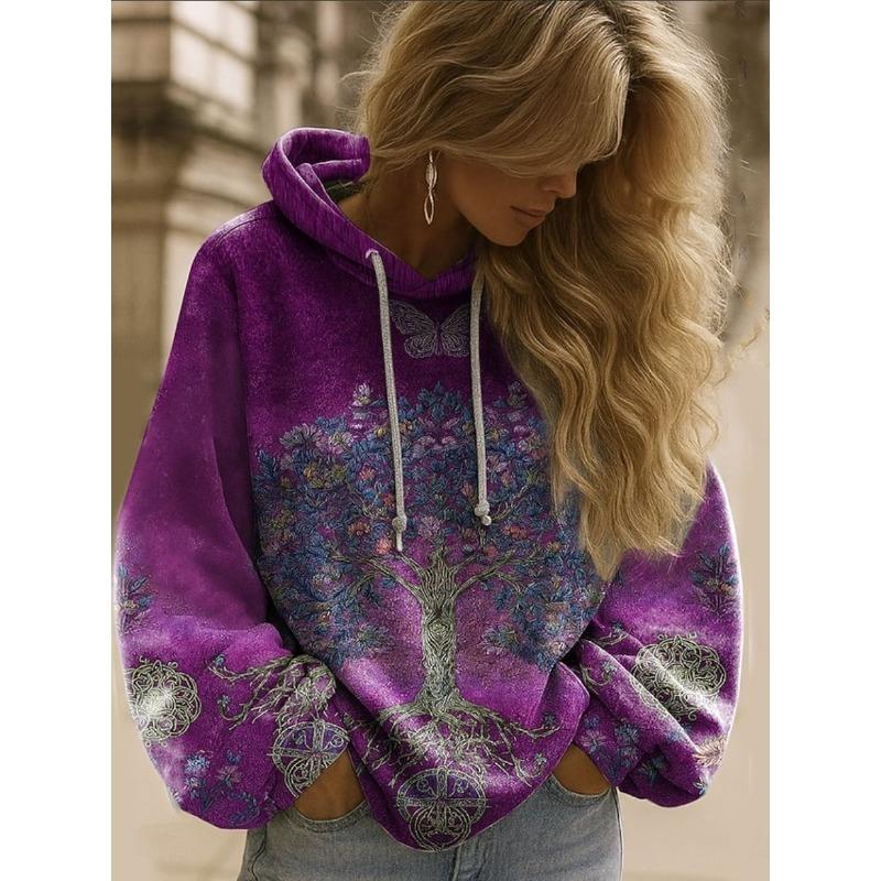 JKASHDK Damenmode Lässig Blumenmuster Druck Langarm Kapuzenpullover & Sweatshirts