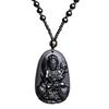12 Zodiac Guardian Gods Black Obsidian Necklace with Guanyin Pendant