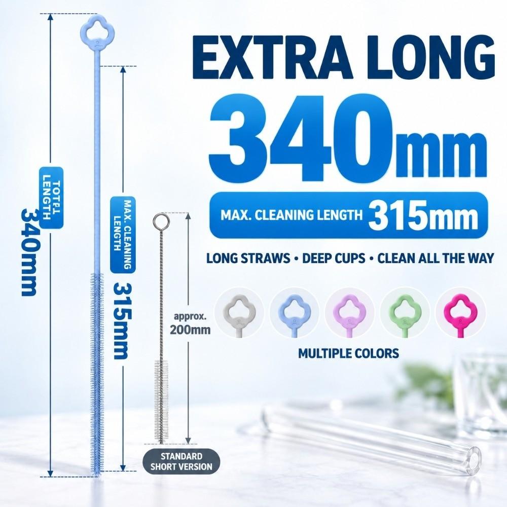 Soft Bristle Silicone Straw Brush Long Handle Bottle Brush Straw Cleaning Brush For Long Straws