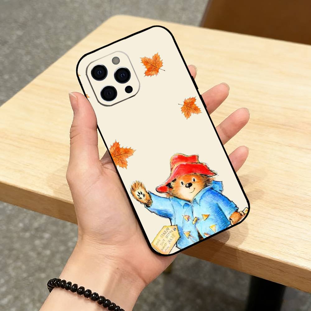 P-Paddington Bear Cut Phone Case For iPhone 17,16,15,14,13,12,11 Plus,Pro Max,XS,Soft Silicone Black Cover