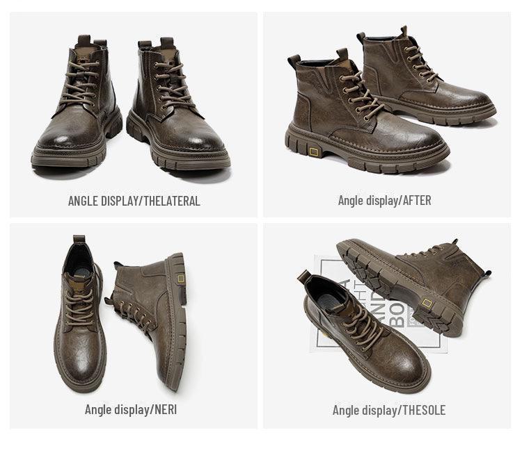 Martin Men's 2024 Thick-Sole Mid-Cut Genuine Leather Boots - British Retro Style for Autumn and Winter